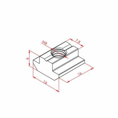 T Kanal Somunu M8 30X30 K8 - 2